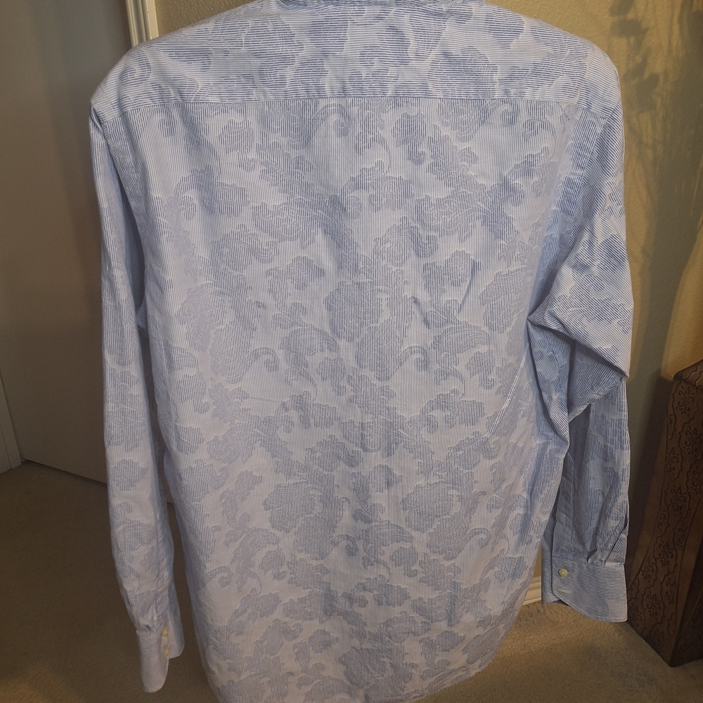 Thomas Dean Light Blue Floral Dress Long Sleeve Men's Shirt. Size L - Picture 3 of 5
